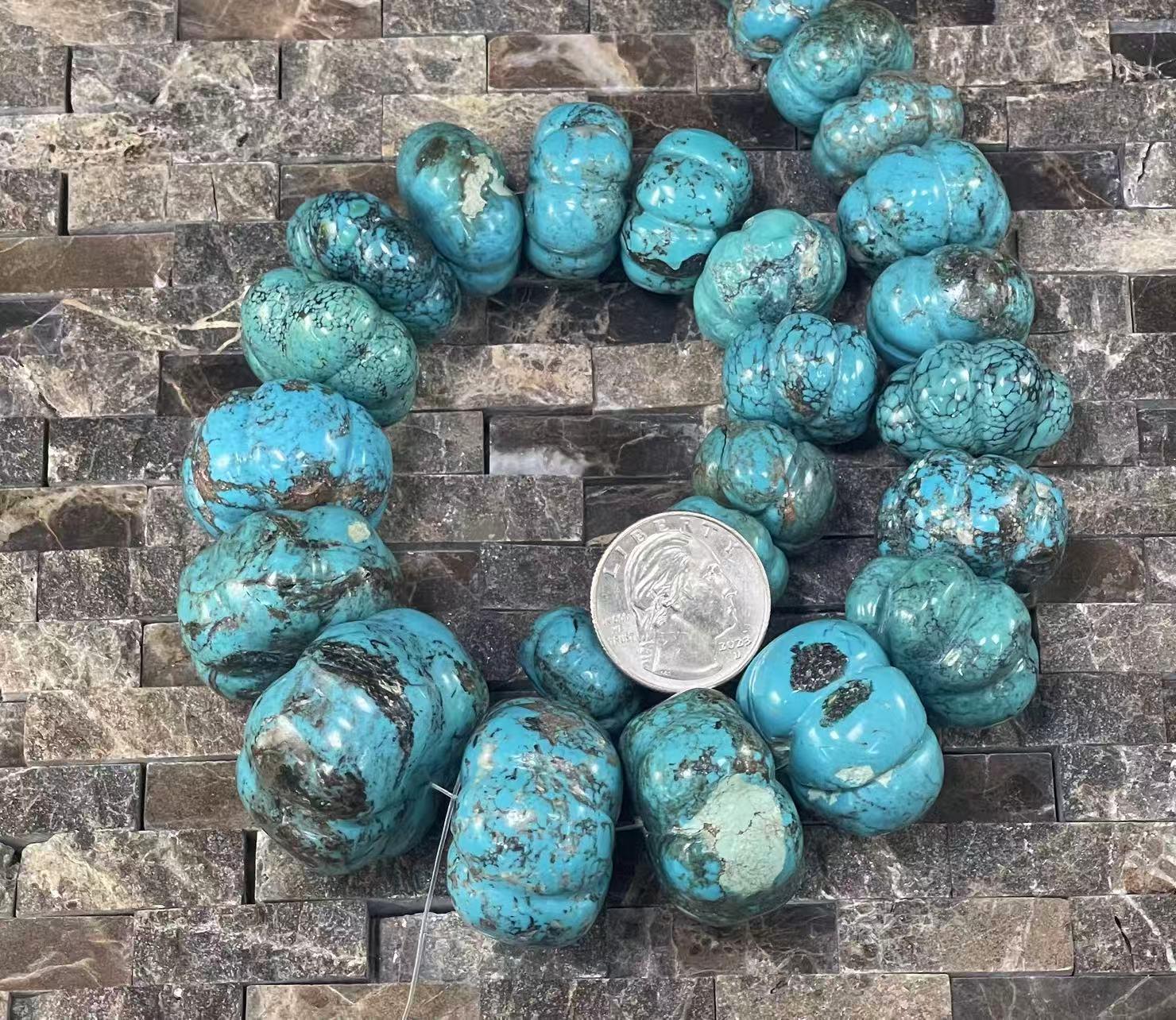 Rare Turquoise Graduated Carved Pumpkin Shape - Hopecommerce