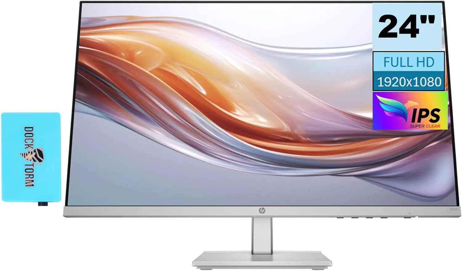 HP Series 5 524sh Monitor (Replaces M24h) 24" FHD IPS 300 Nits Display w/Docztorm USB Port Expander 1x HDMI 1x VGA Flicker-Free -5 to +25 Degrees Adjustable Tilt Black/Silver (2024 Latest Model) - Hopecommerce