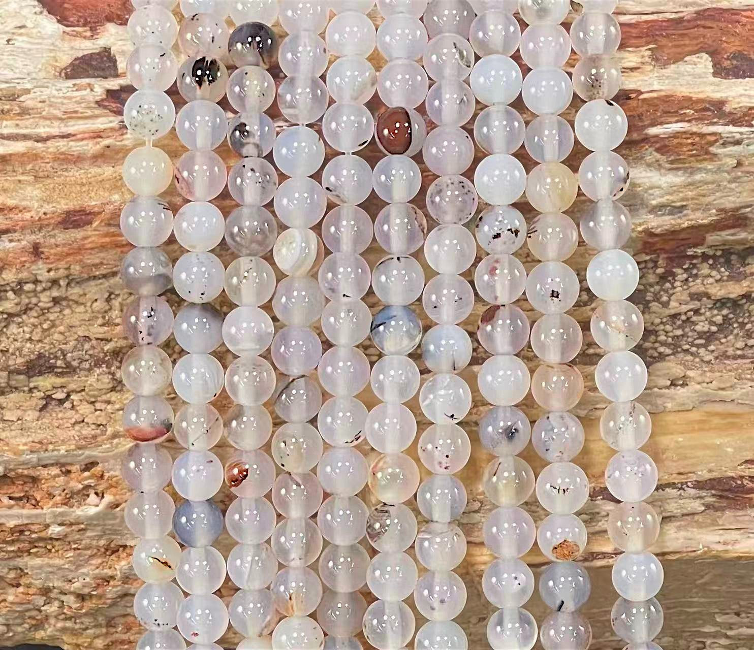 Dendritic Grey Agate, Round 6mm 8mm - Hopecommerce