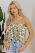 Kaiya Floral Spaghetti Strap Ruffle Summer Tank Top - Hopecommerce