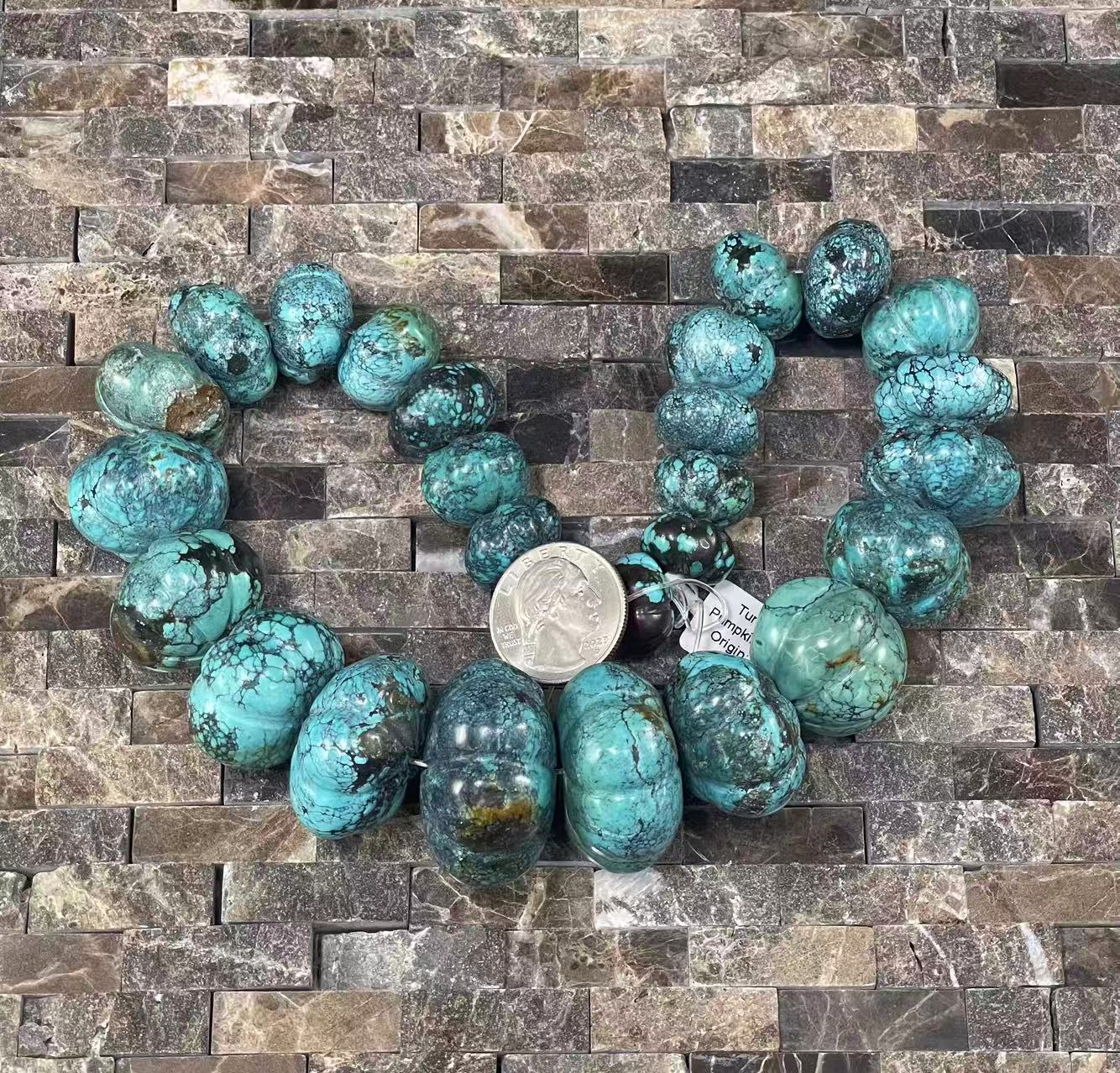Rare Turquoise Graduated Carved Pumpkin Shape - Hopecommerce