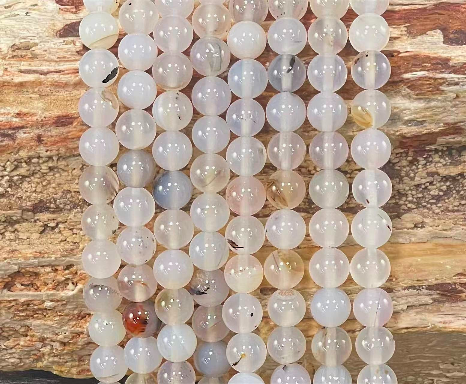 Dendritic Grey Agate, Round 6mm 8mm - Hopecommerce