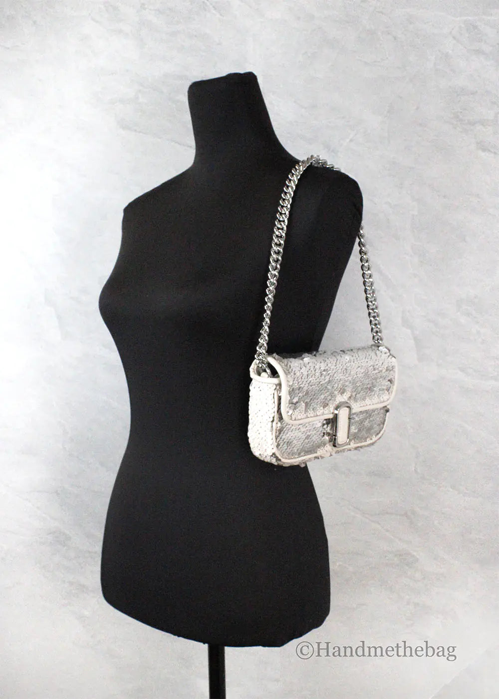 Marc Jacobs The Mini J Marc Shoulder Cream Sequined Bag - Hopecommerce