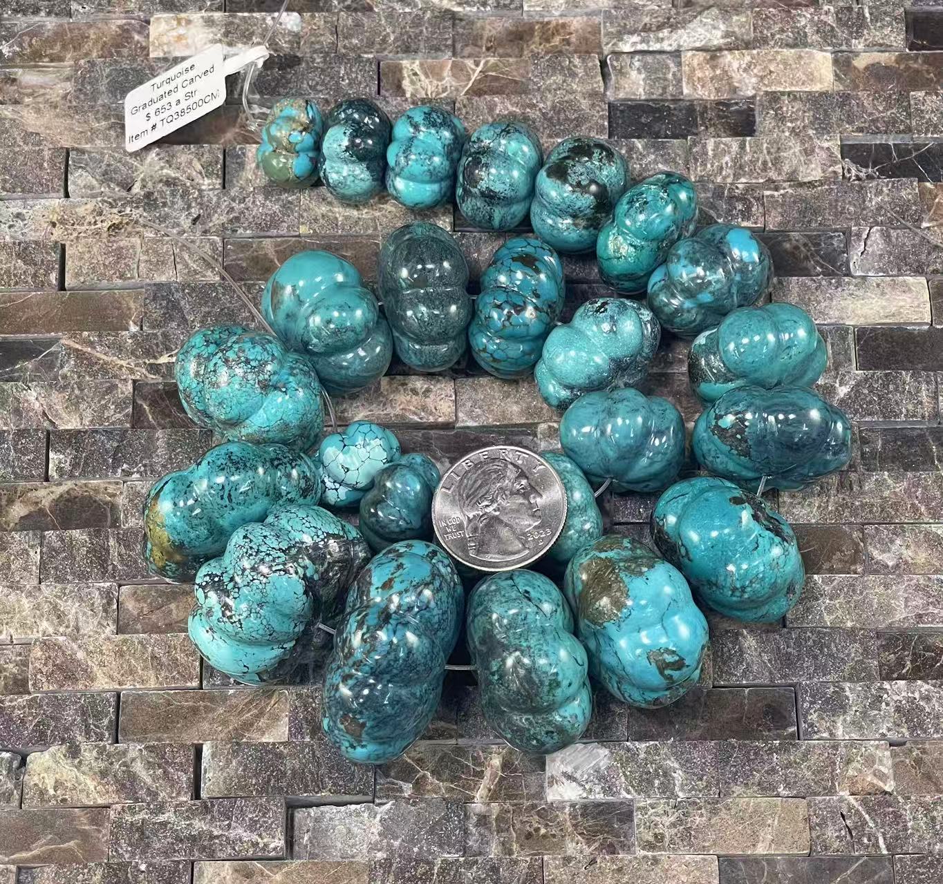 Rare Turquoise Graduated Carved Pumpkin Shape - Hopecommerce