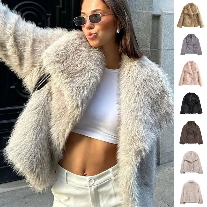 Winter Plush Coat Fashion Thicken Lapel Outwear Casual Long Sleeve Tops Womens Clothing - Hopecommerce