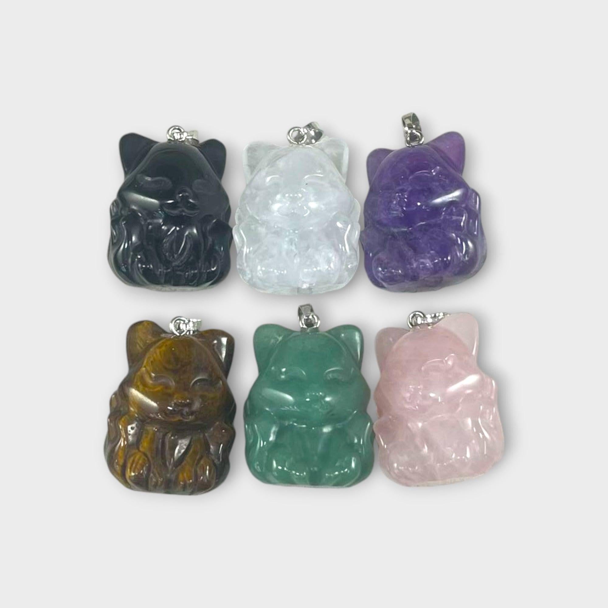 9 Tail Fox, Gemstone Pendants, 23x31mm (1pc) - Hopecommerce