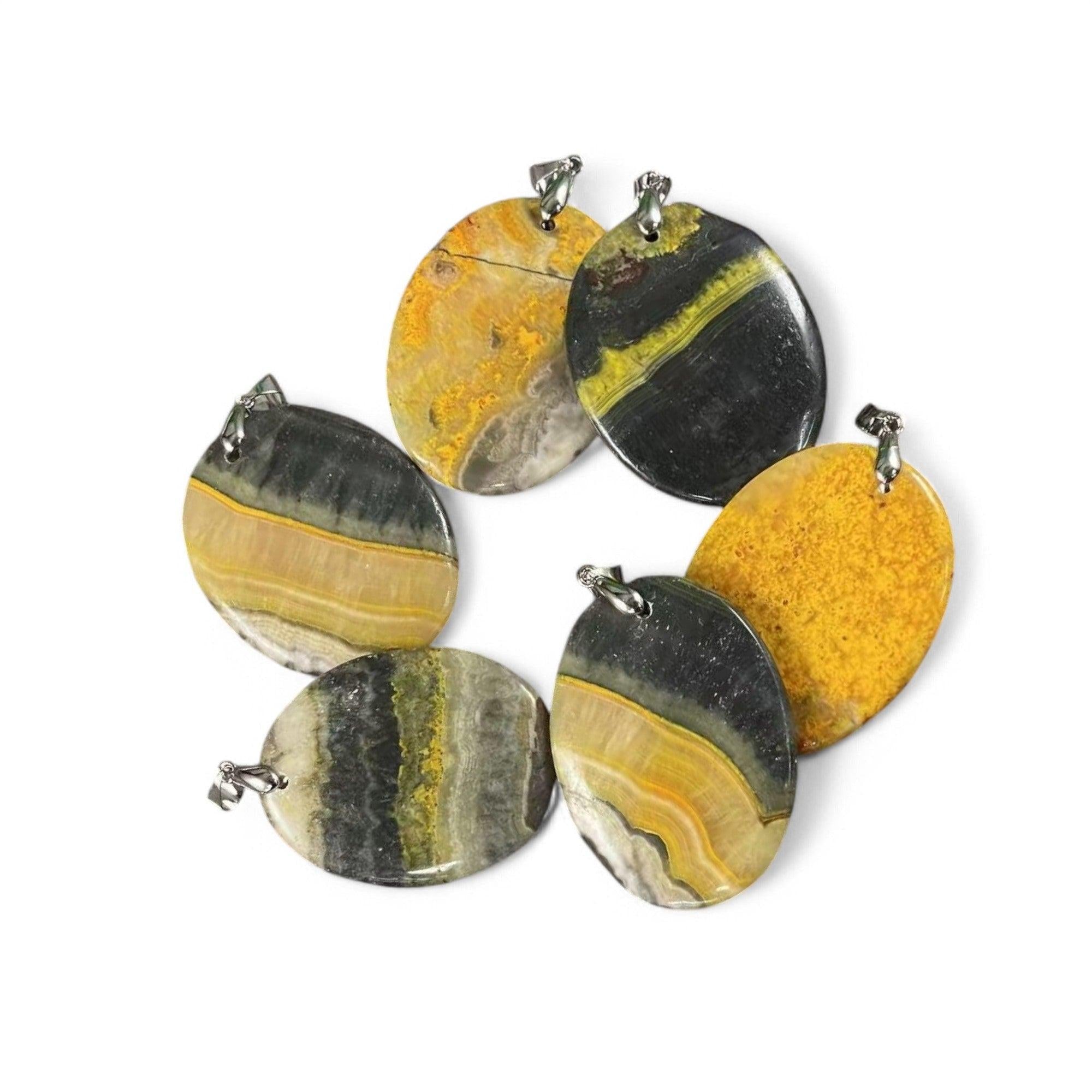Bumble Bee Jasper Oval Pendant (1pc) - Hopecommerce