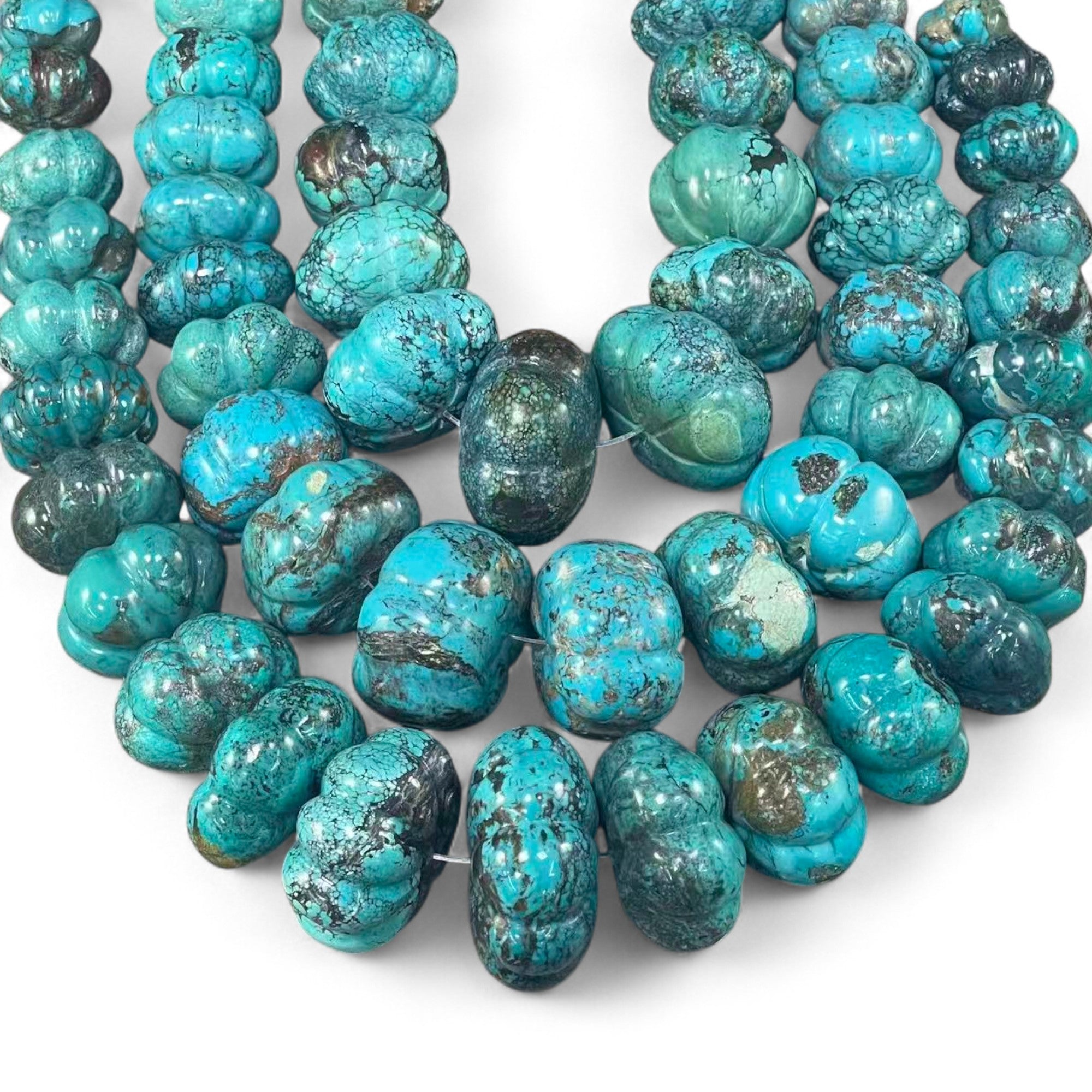 Rare Turquoise Graduated Carved Pumpkin Shape - Hopecommerce